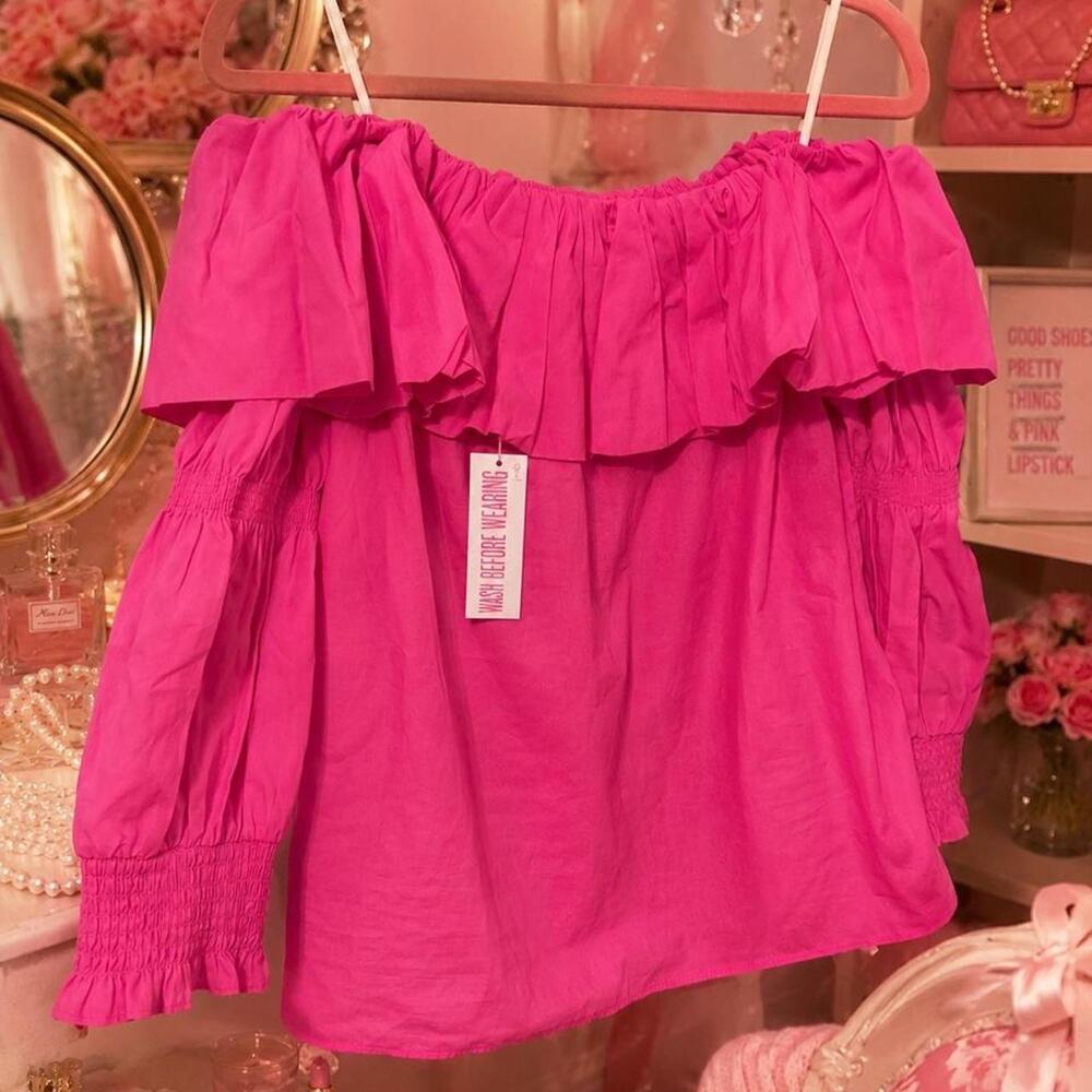 Lilly Pulitzer Pink Ruffle Off Shoulder Top Size Medium M NWT Resortwear